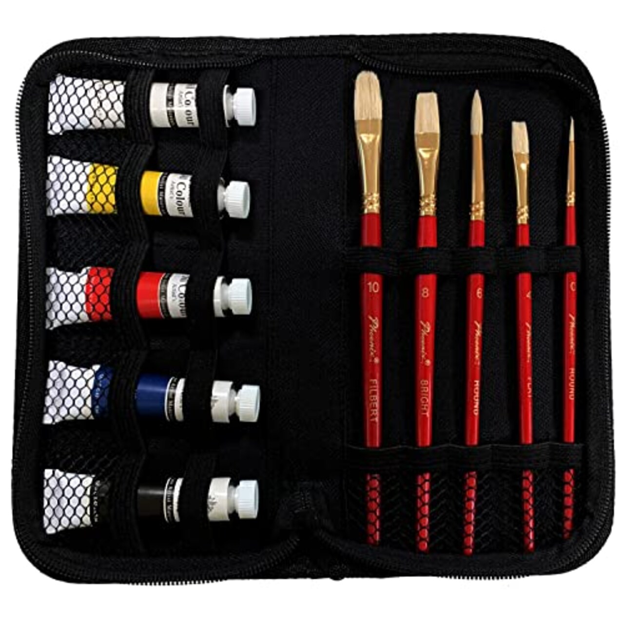 PHOENIX Oil Painting Kit - 5 Primary Color Tubes of Oil Paints (12ml/0.4 Fl  Oz) & 5 Oil Paint Brushes - Oil Color Painting Supplies for Kids, Students  & Beginners